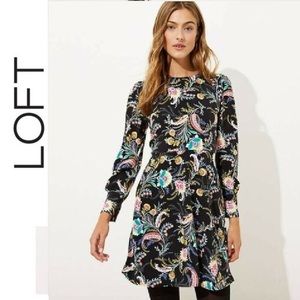 LOFT floral fit & flare long sleeve dress